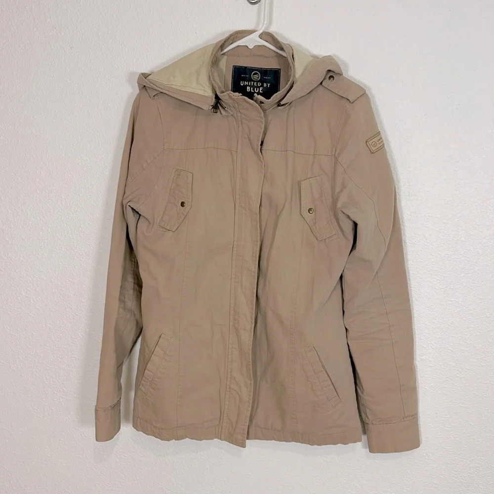 United By Blue Organic Cotton Utility Barn Chore Jacket‎ Khaki Hooded Field Coat